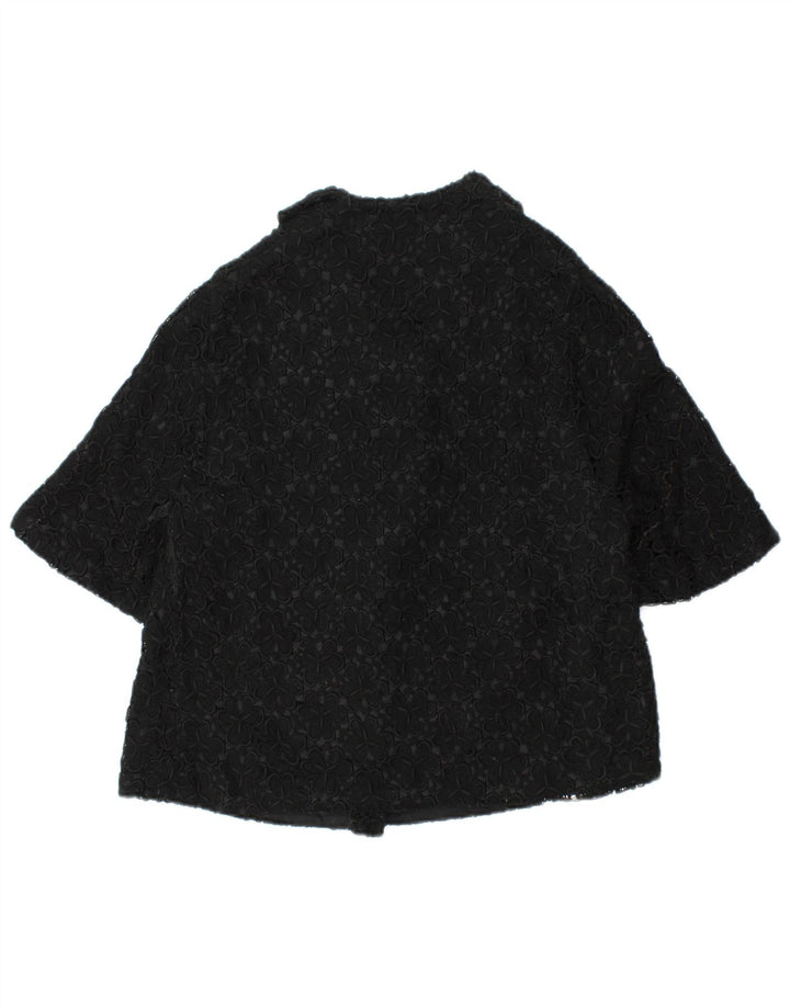 VINTAGE Womens Short Sleeve Blazer Jacket UK 12 Medium Black Floral