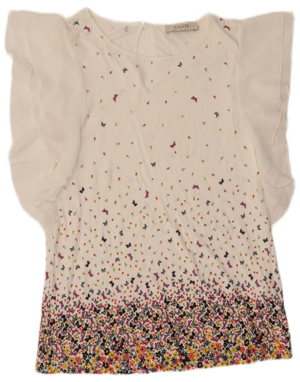 Oasis Blusa para Mujer Top UK 10 Small White Floral Viscose Butterfly