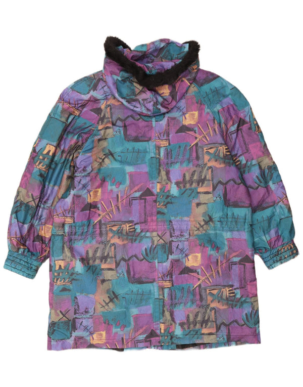 Vintage mujeres de gran tamaño patrón abstracto cortavientos abrigo Reino Unido 18 XL púrpura