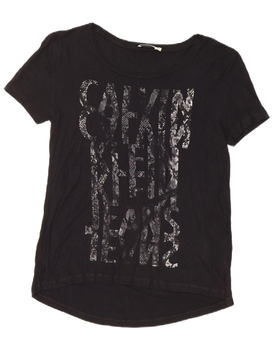 Calvin Klein Camiseta gráfica para mujer Top UK 10 Small Viscosa negra