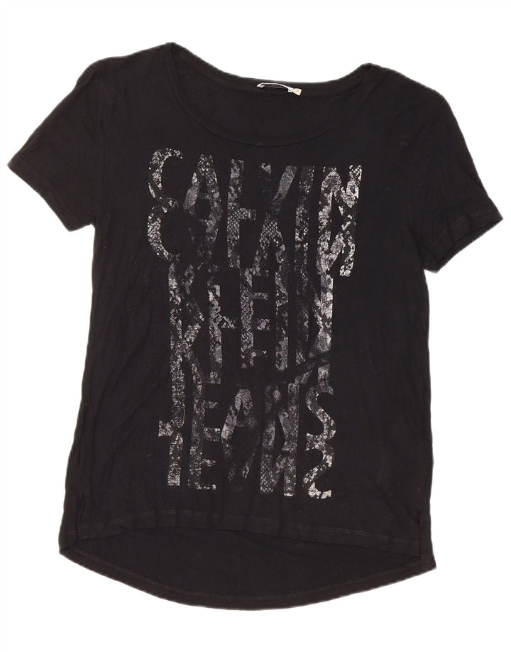 Calvin Klein Camiseta gráfica para mujer Top UK 10 Small Viscosa negra