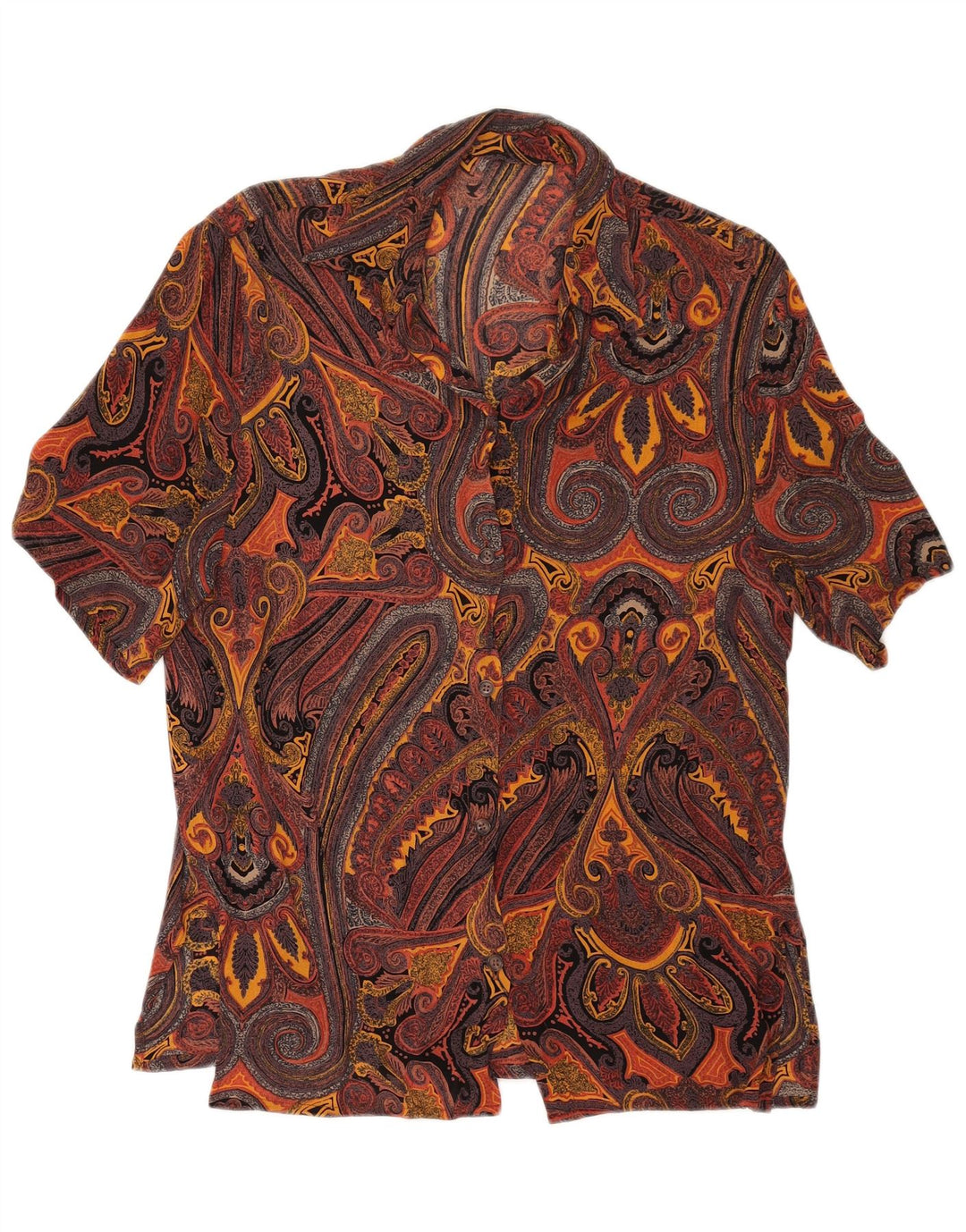 VINTAGE Blusa camisa de manga corta para mujer Reino Unido 16 Paisley multicolor grande