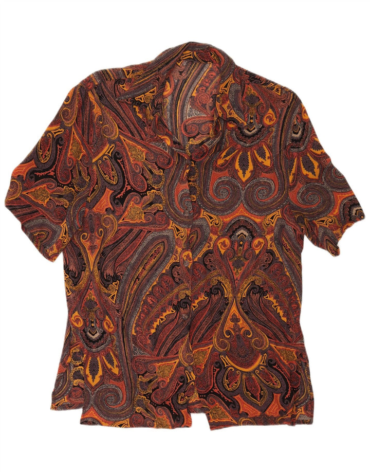 VINTAGE Blusa camisa de manga corta para mujer Reino Unido 16 Paisley multicolor grande