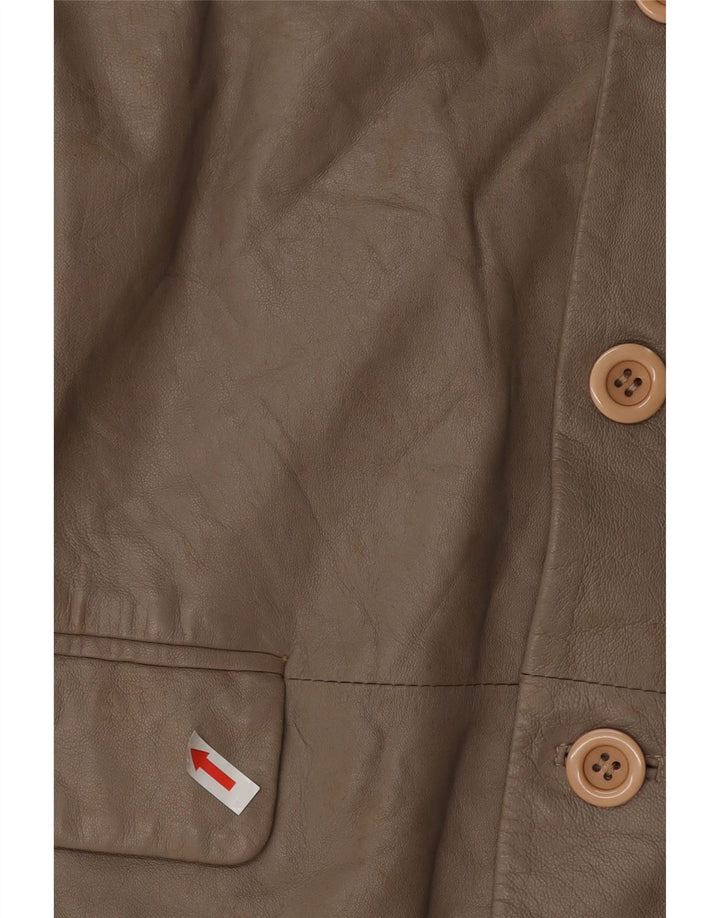 VINTAGE Chaqueta Blazer de cuero de 3 botones para mujer Reino Unido 16 Cuero gris grande