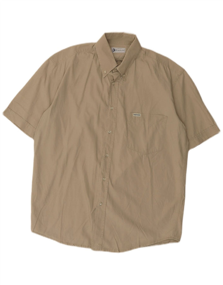 Sergio Tacchini Camisa De Manga Corta Para Hombre Grande Caqui Algodón