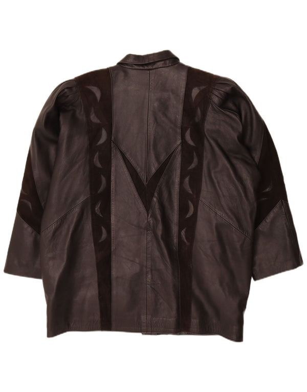 Vintage mujer chaqueta de cuero Reino Unido 20 2XL negro colorblock