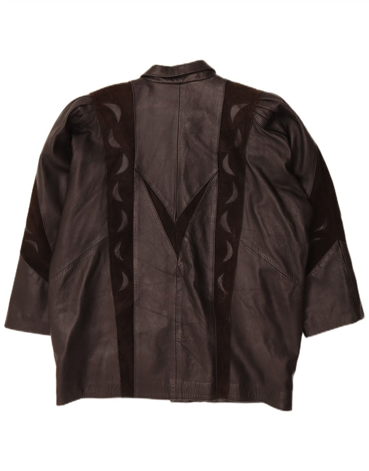 Vintage mujer chaqueta de cuero Reino Unido 20 2XL negro colorblock