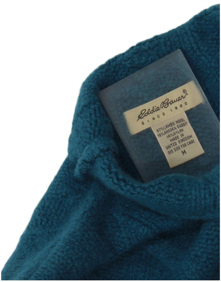 EDDIE BAUER Suéter tipo jersey con cuello alto para mujer Reino Unido 14 Lana de cordero azul medio