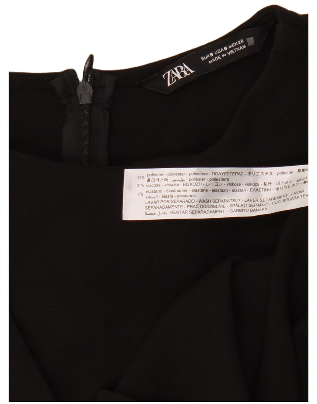 Zara Vestido tubo de manga larga para mujer UK 8 Small Poliéster negro