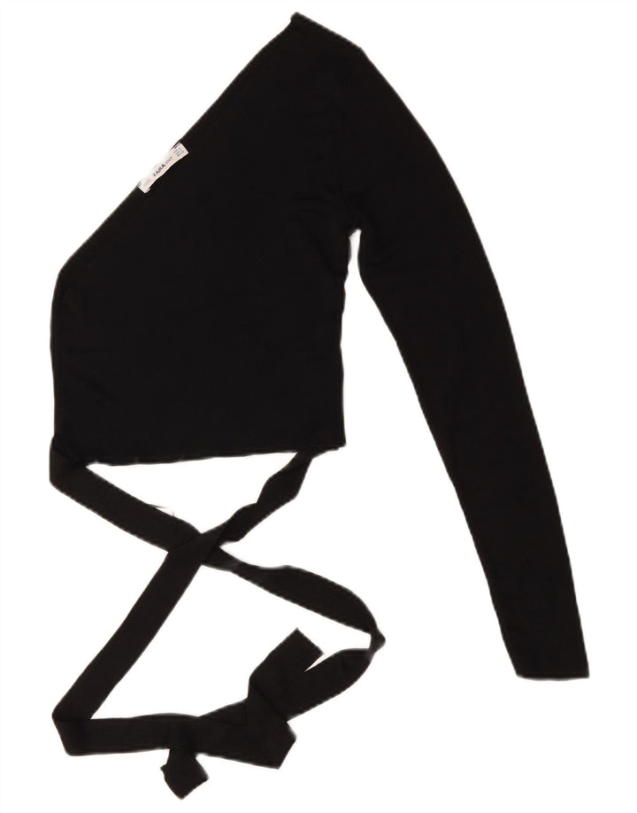 Zara Top corto de un hombro para mujer UK 42 Viscosa negra mediana