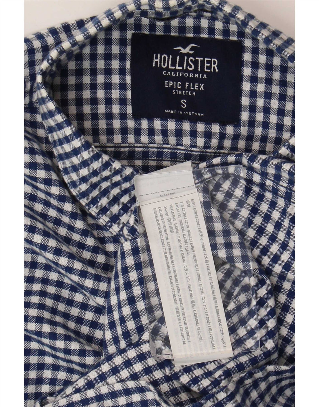 Camisa Hollister Hombre Algodón Vichy Azul Pequeño