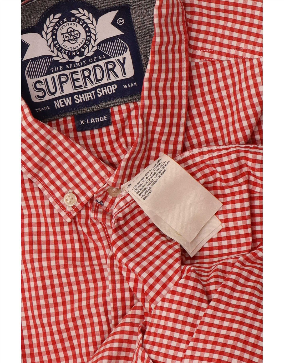 Camisa Superdry Hombre XL Algodón Vichy Rojo