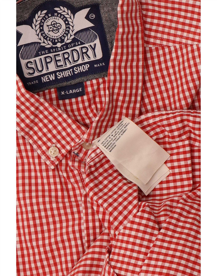Camisa Superdry Hombre XL Algodón Vichy Rojo