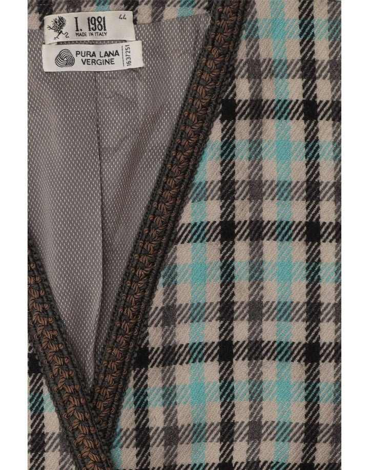 Vintage mujer 3 botones Blazer chaqueta IT 44 cheque multicolor medio