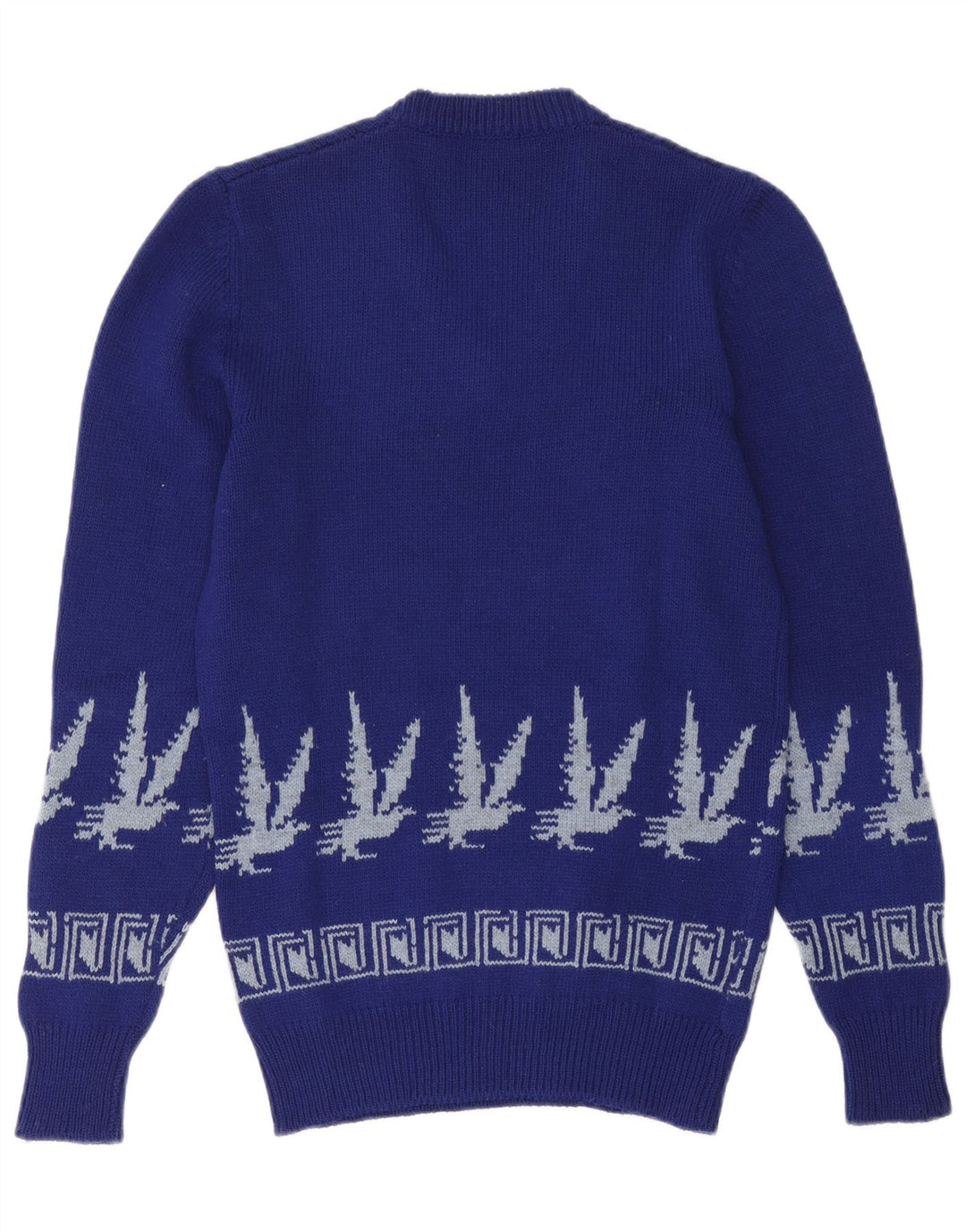Vintage hombres V-cuello jumper suéter pequeño azul feria isla