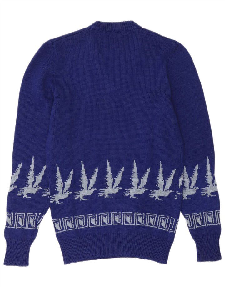 Vintage hombres V-cuello jumper suéter pequeño azul feria isla