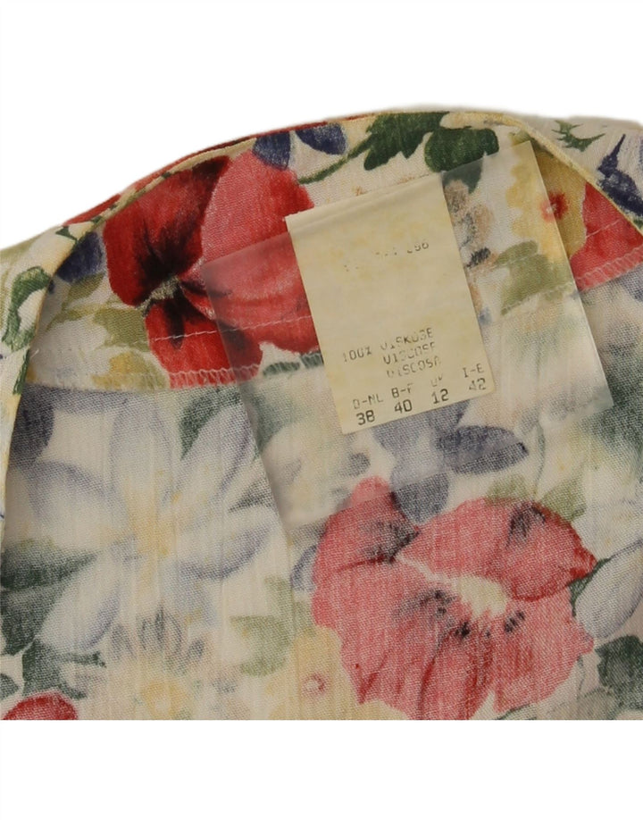 Vintage mujer crop blusa top Reino Unido 12 medio multicolor floral viscosa