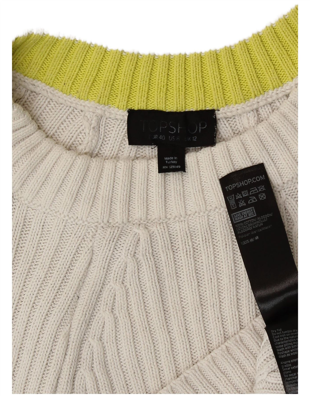 Topshop Suéter tipo jersey de cuello redondo extragrande para mujer UK 12 Medium White