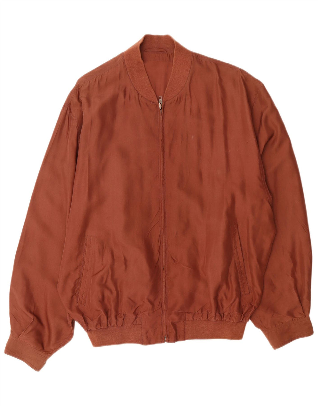 VINTAGE Chaqueta Bomber para Hombre Reino Unido 40 Seda Marrón Grande