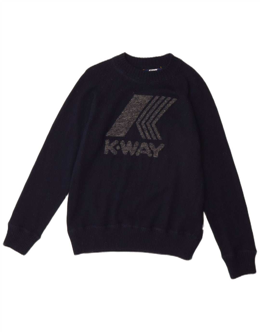K-WAY Suéter gráfico con cuello barco para mujer UK 12 Medium Navy Blue Wool