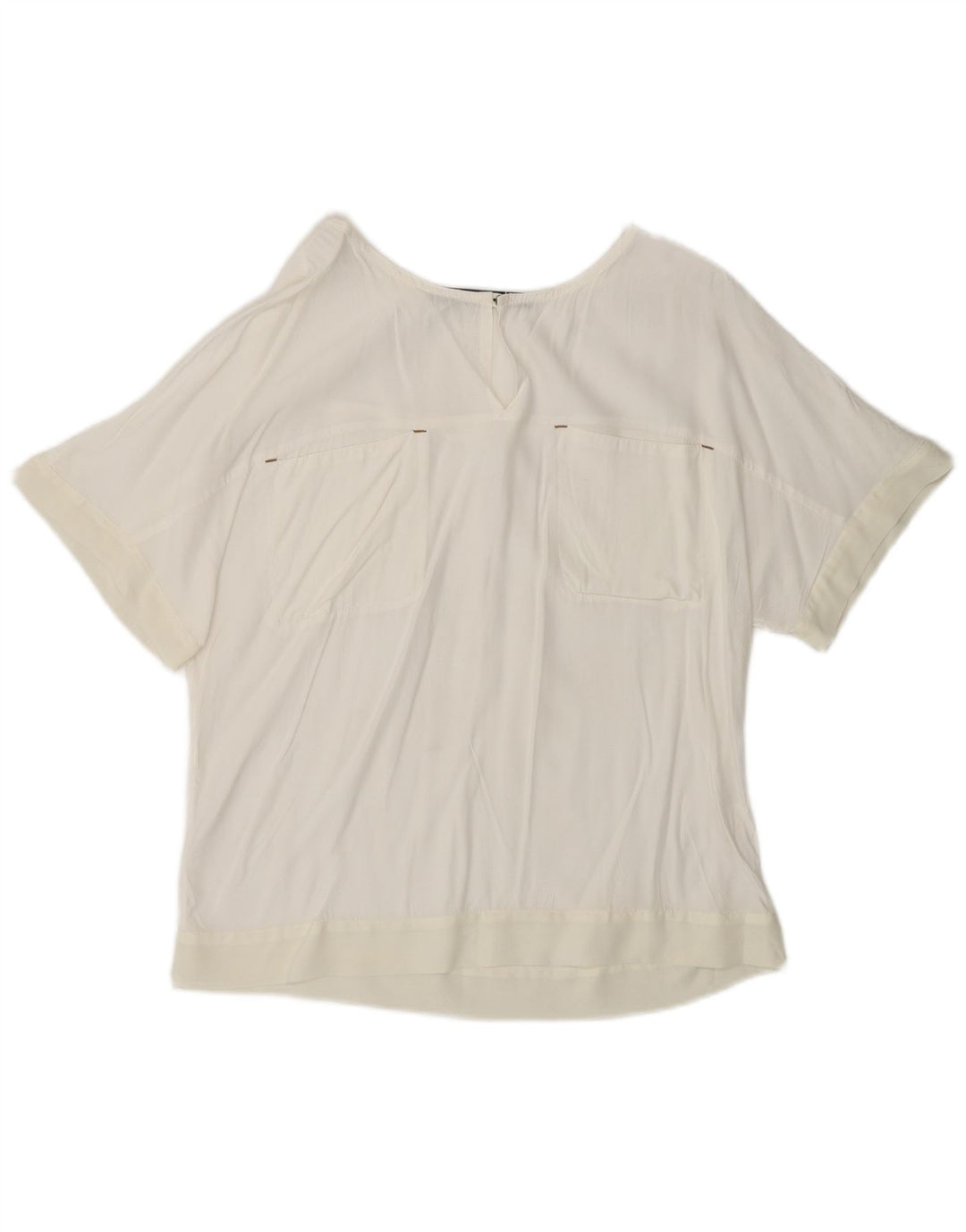 ZARA Mujer Blusa Top UK 6 XS Blanco Viscosa