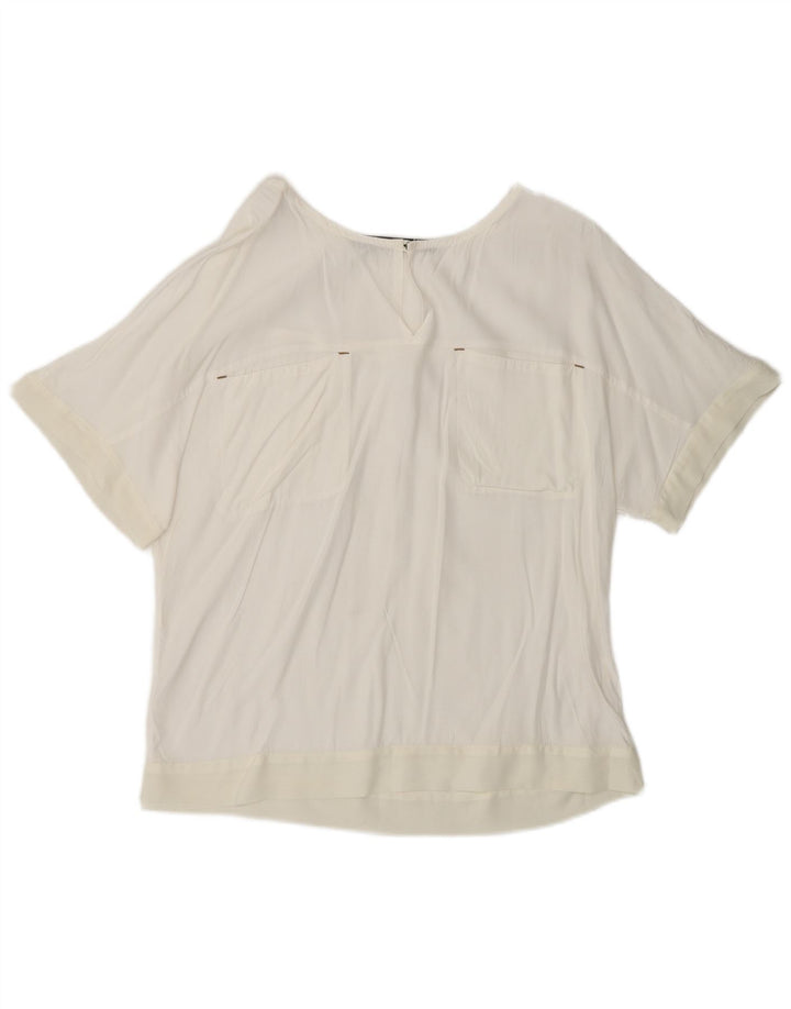 ZARA Mujer Blusa Top UK 6 XS Blanco Viscosa