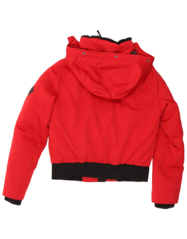 Hollister Chaqueta Acolchada Extragrande Con Capucha Para Mujer UK 10 Small Poliéster Rojo
