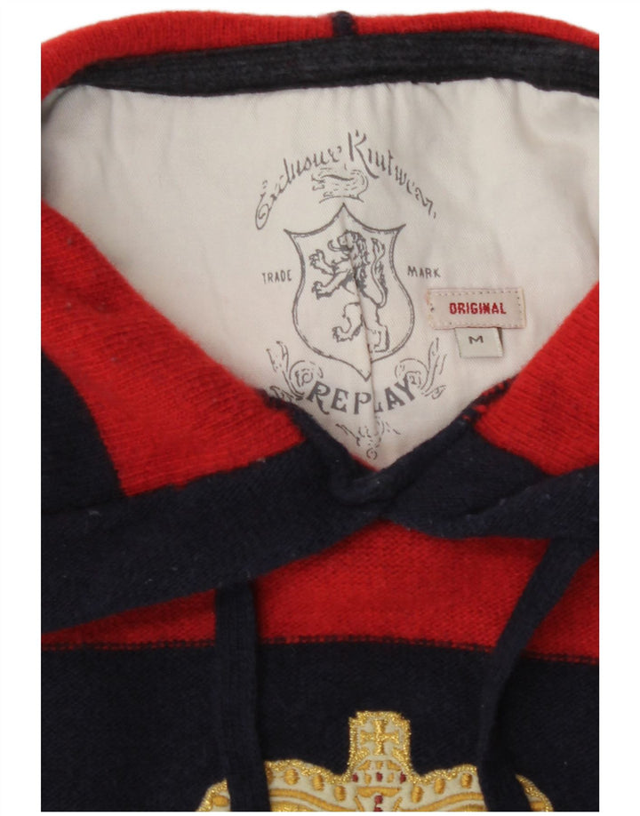 Replay Jersey con capucha y estampado gráfico para hombre, jersey con rayas rojas medianas