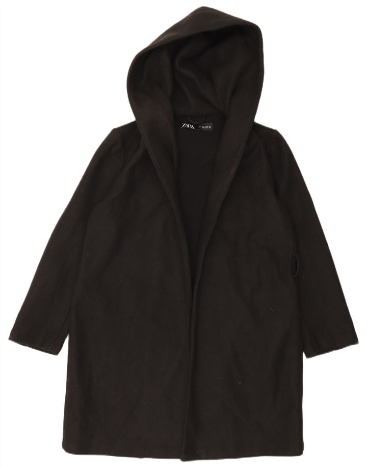 Zara Mujer Abrigo extragrande con capucha UK 10 Small Poliéster negro