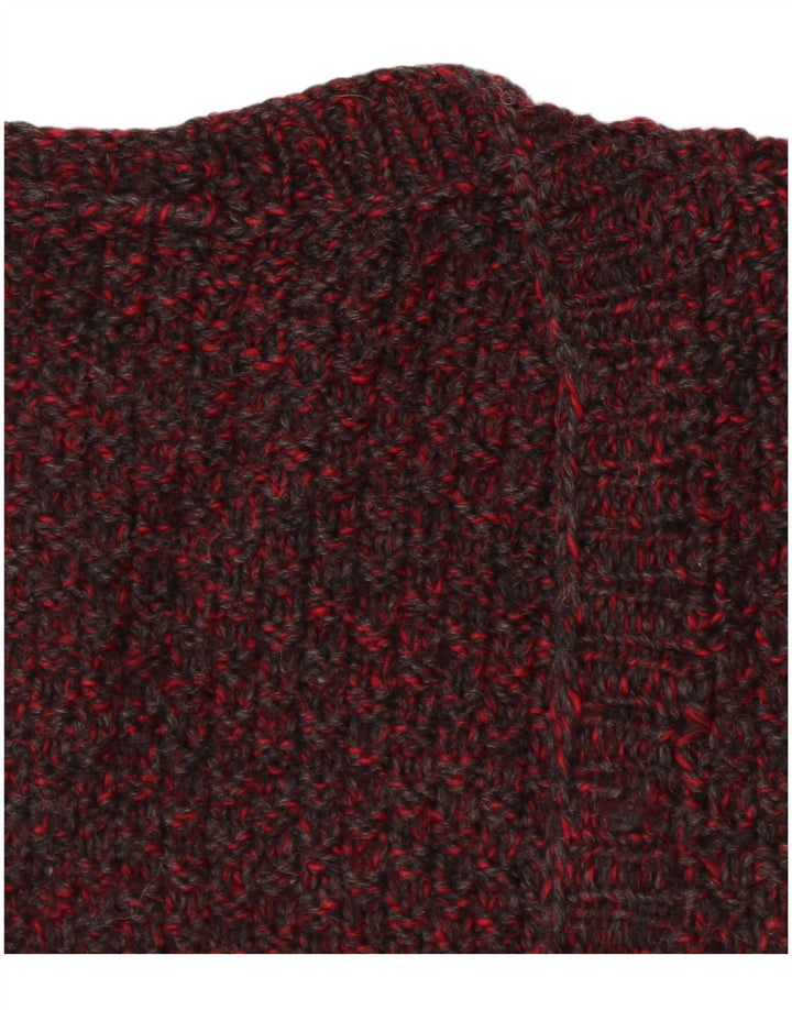 VINTAGE suéter cárdigan sin mangas para mujer Reino Unido 14 grande borgoña moteado