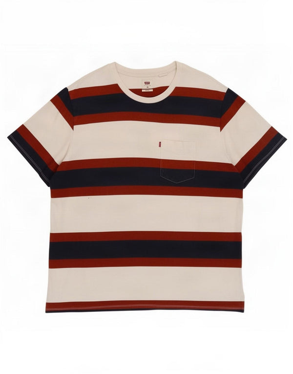 Levi's Hombre Camiseta Relajada Top XL Algodón A Rayas Blanco