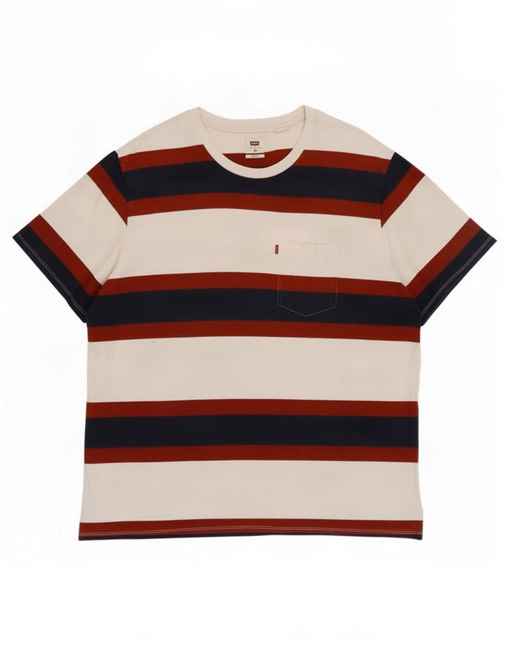 Levi's Hombre Camiseta Relajada Top XL Algodón A Rayas Blanco