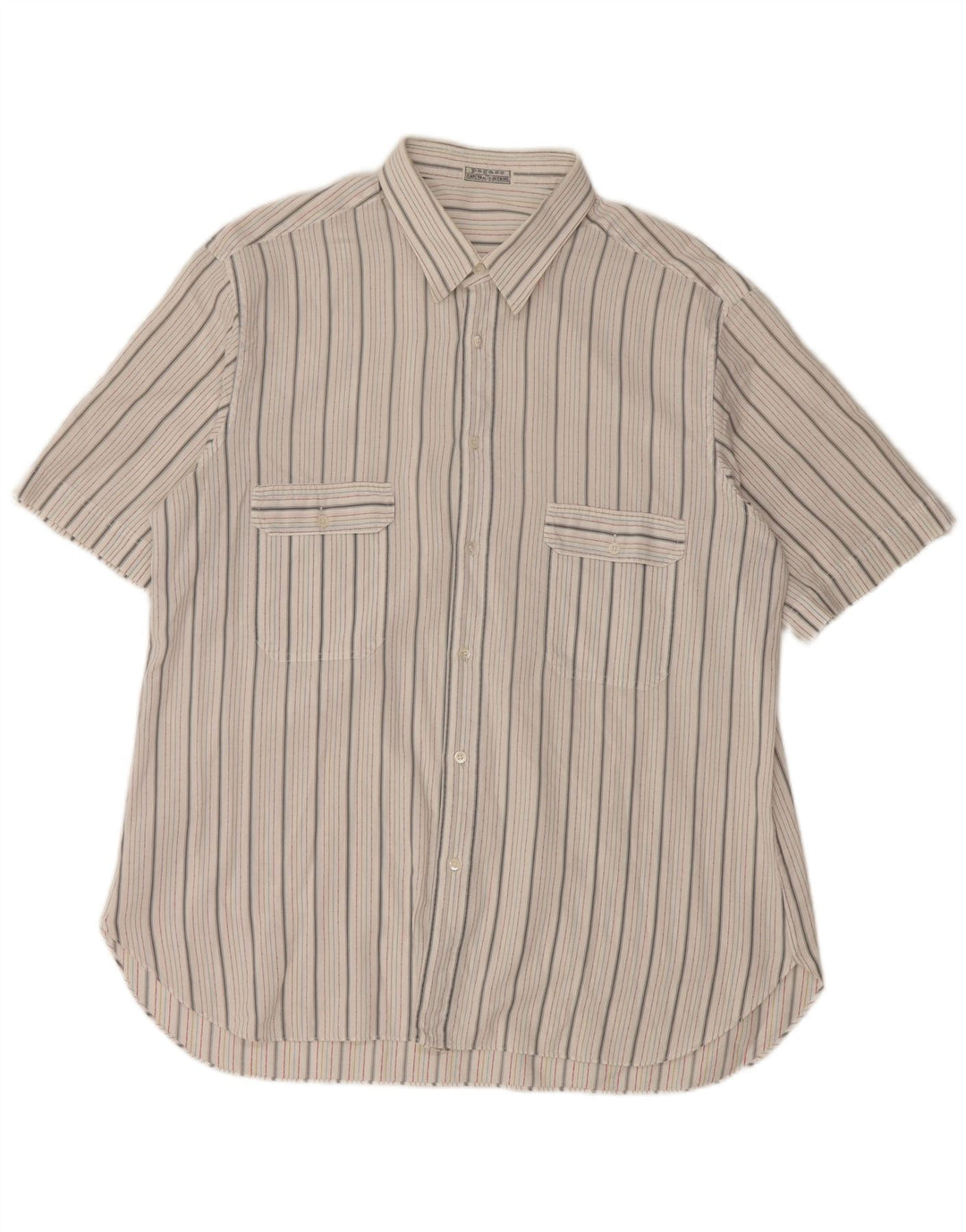 Vintage hombres camisa de manga corta grande blanco rayas