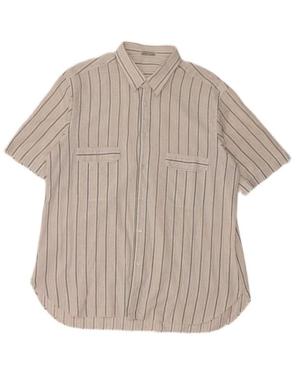 Vintage hombres camisa de manga corta grande blanco rayas