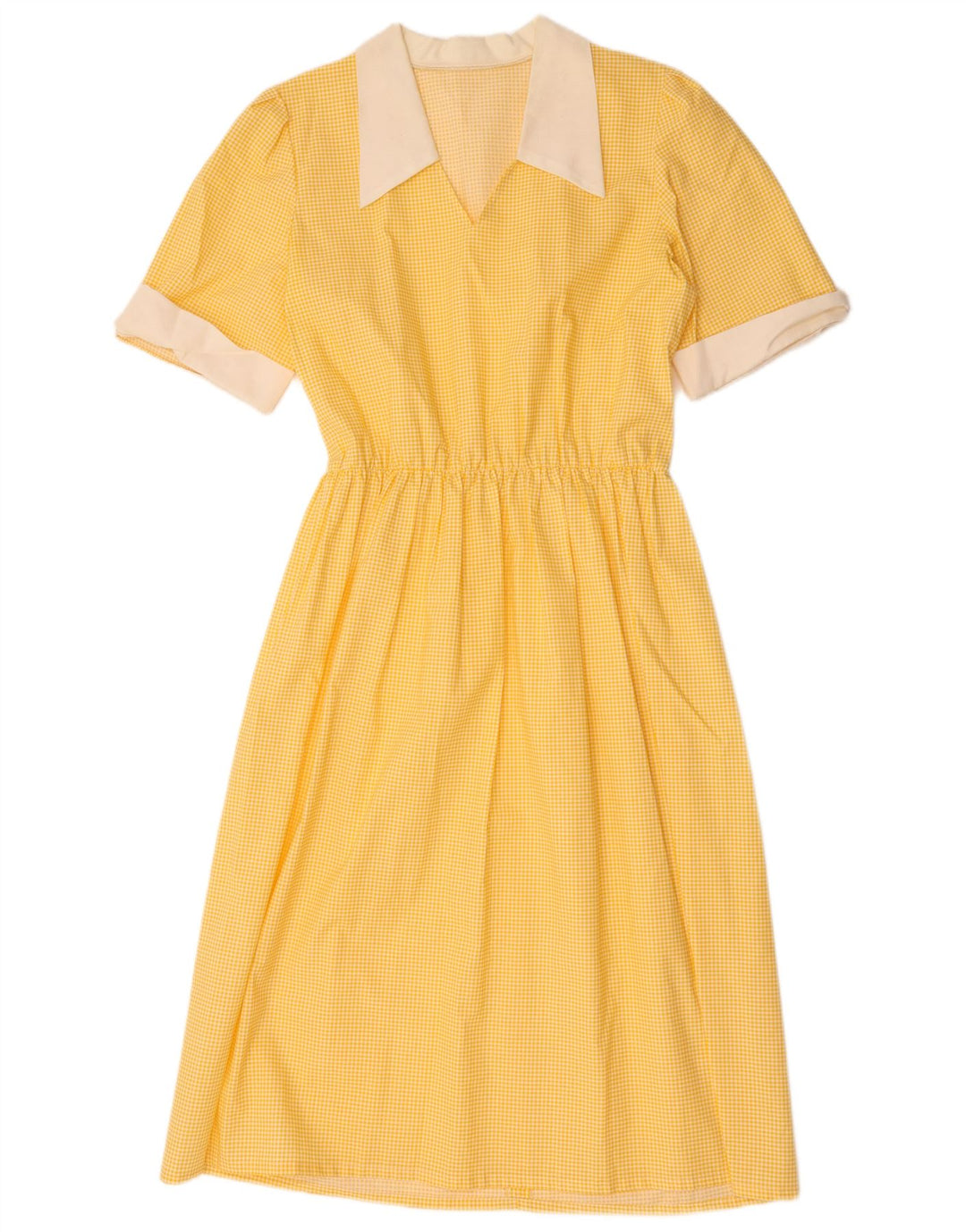 Vintage mujer A-Line vestido Reino Unido 12 medio amarillo Gingham