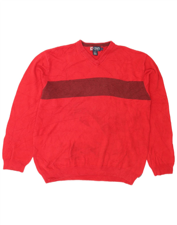 Chaps Jersey con cuello en V para hombre, talla grande, color rojo, algodón