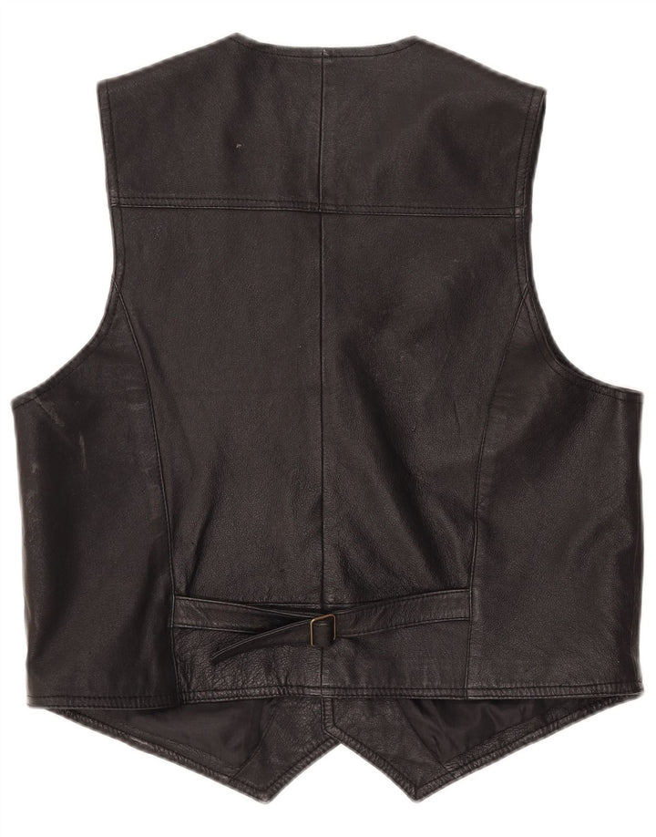John F Gee Chaleco de cuero para hombre Cuero negro mediano