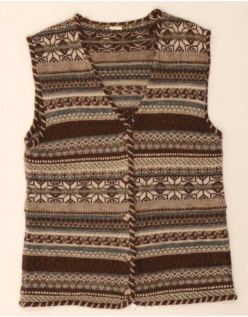 C&A Womens Sleeveless Cardigan Sweater UK 16 Large Brown Fair Isle Acrylic Vintage C&A and Second-Hand C&A from Messina Hembry 