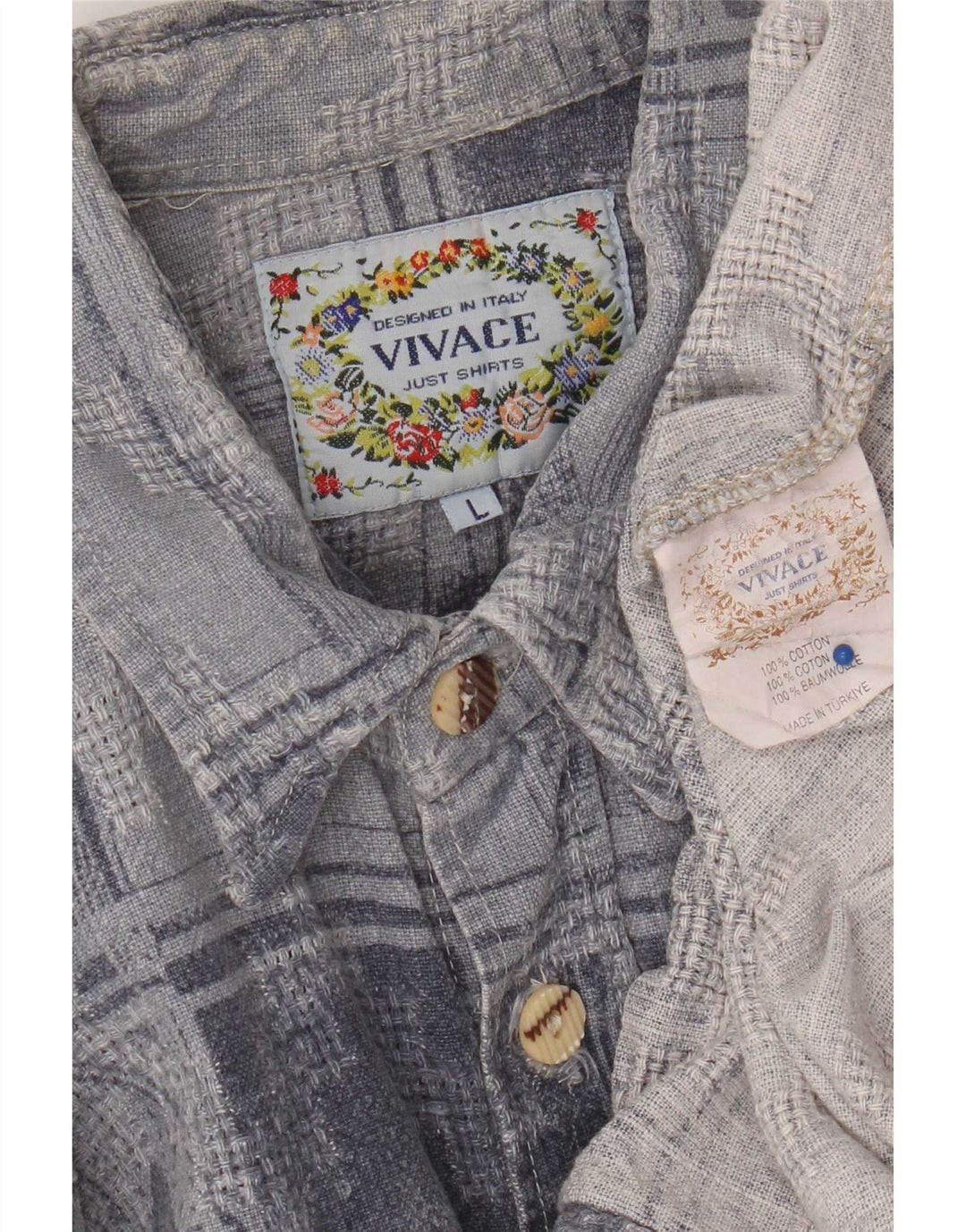 Camisa de franela vintage para hombre algodón geométrico azul grande