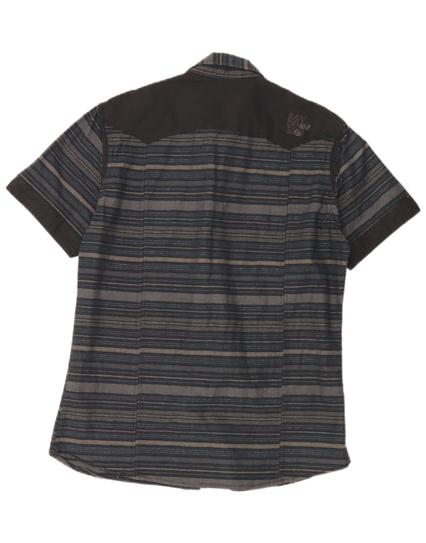 G-Star Camisa militar de manga corta para hombre de algodón a rayas grises grandes