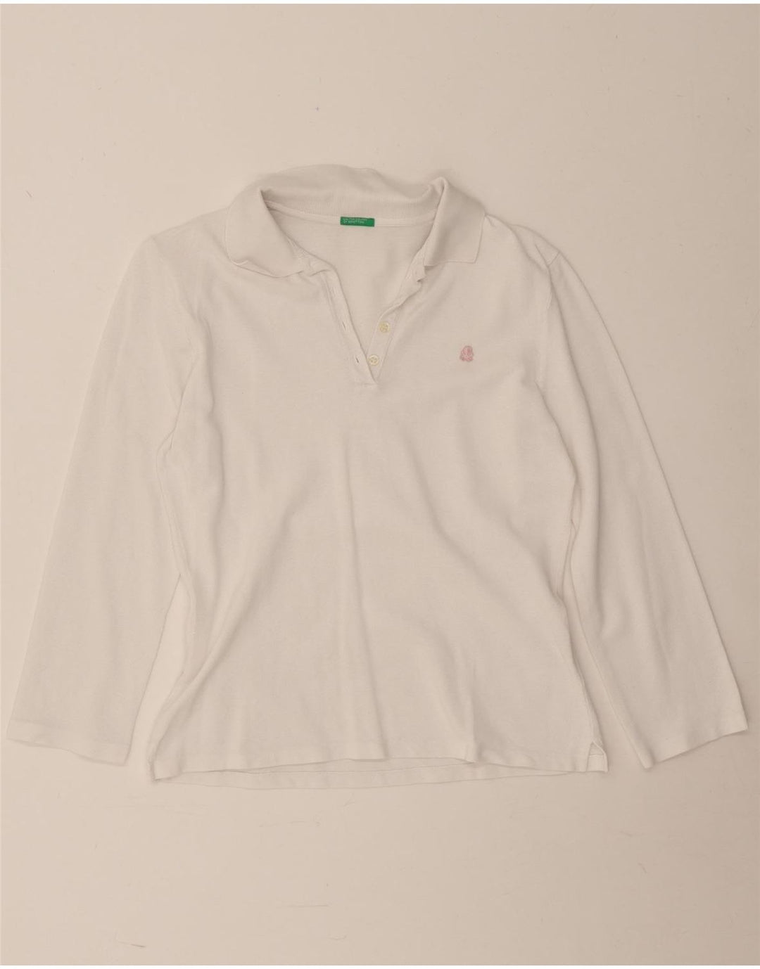 Benetton Polo De Manga Larga Para Mujer UK 42 Medium Blanco