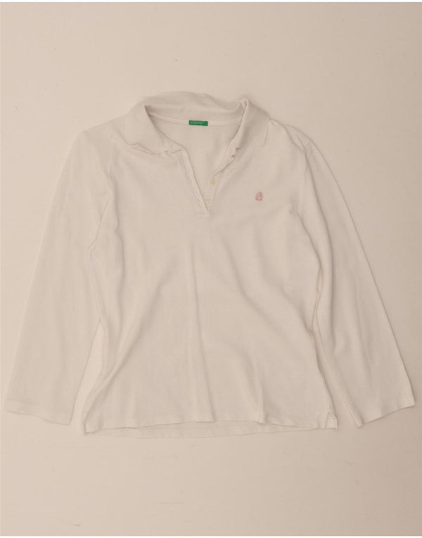 Benetton Polo De Manga Larga Para Mujer UK 42 Medium Blanco