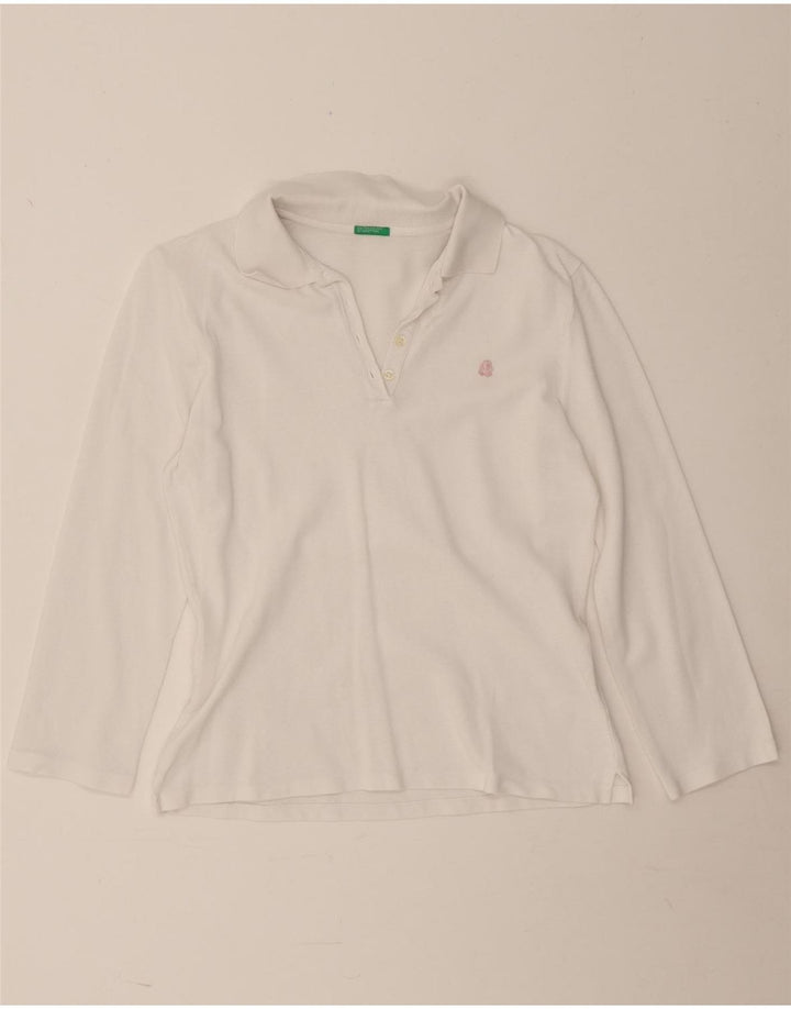Benetton Polo De Manga Larga Para Mujer UK 42 Medium Blanco