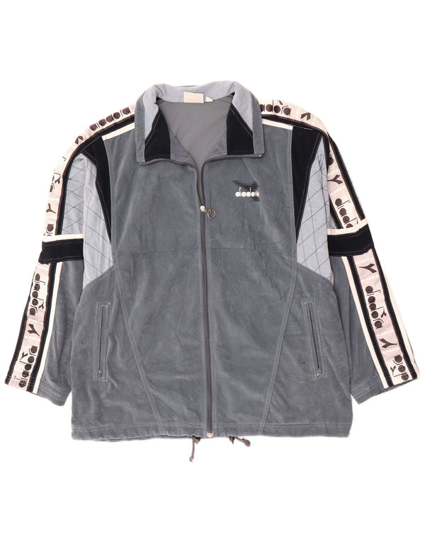 DIADORA Chaqueta de chándal de terciopelo gráfico para hombre UK 46 XL Gris Colorblock