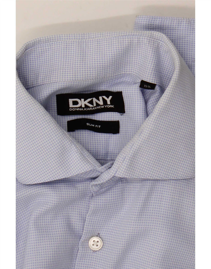 Dkny Camisa formal ajustada para hombre talla 15 1/2 cuadros azules medianos