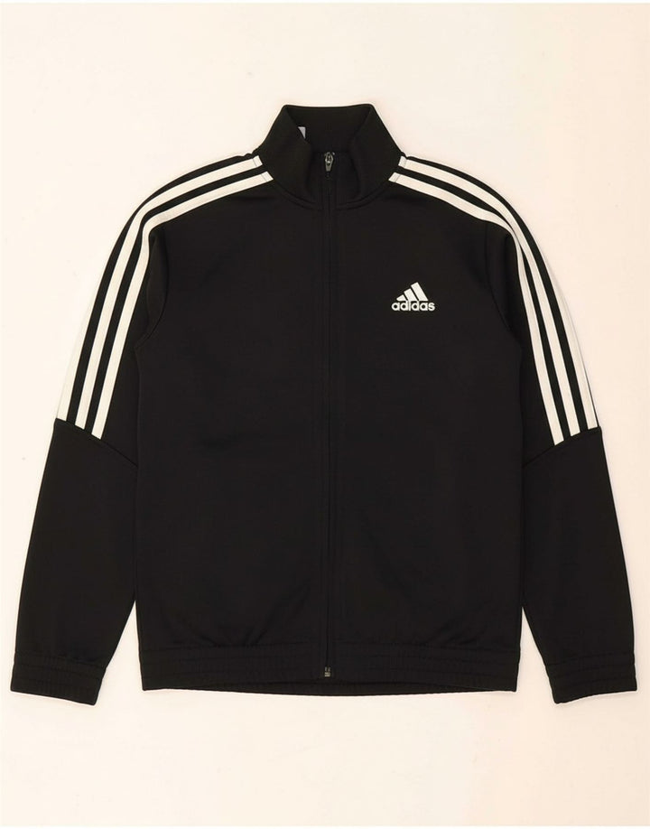 ADIDAS Boys Tracksuit Top Jacket 9-10 Years Black Polyester
