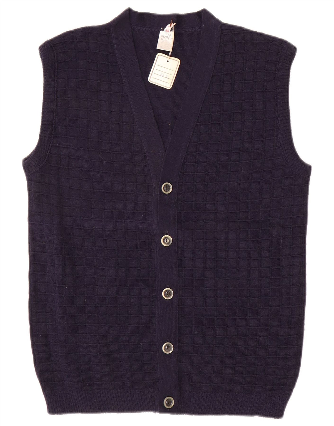 Vintage hombres sin mangas Cardigan suéter IT 48 azul marino medio