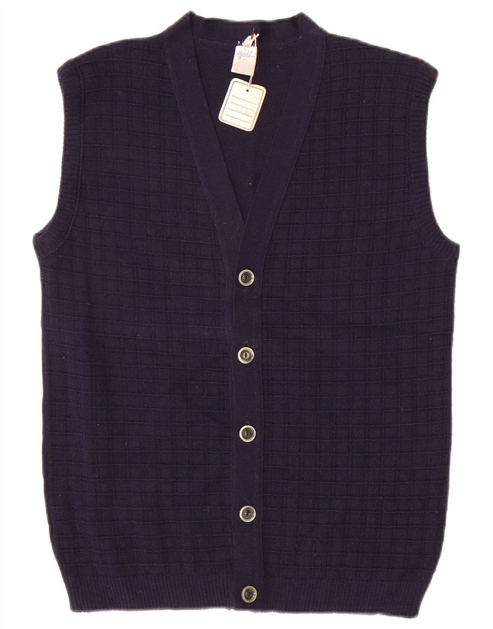 Vintage hombres sin mangas Cardigan suéter IT 48 azul marino medio