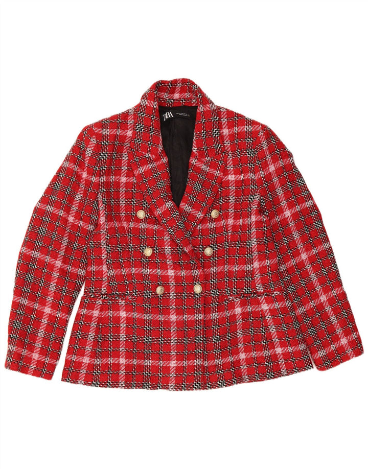 Zara Mujer Chaqueta Blazer De Doble Botonadura UK 40 XL Cuadros Rojos