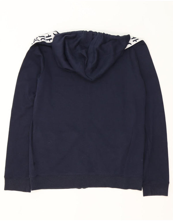 Hugo Boss Hombre: Sudadera con capucha y cremallera gráfica, talla grande, color azul marino